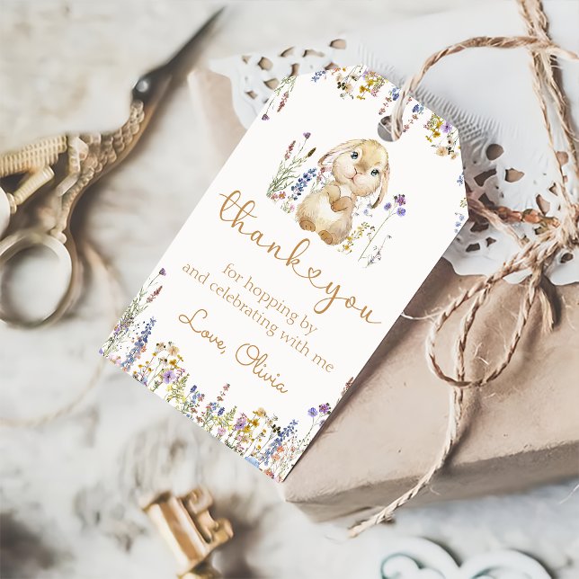Étiquettes-cadeau Balise cadeau d'anniversaire de lapin fleur sauvag (Créateur téléchargé)