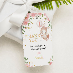 Étiquettes-cadeau Balise cadeau d'anniversaire de Merci rose lapin