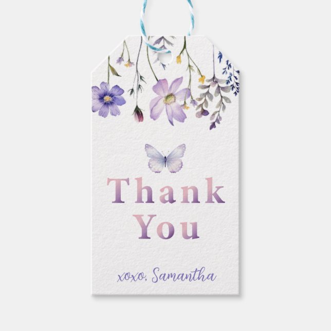 Étiquettes-cadeau Balise cadeau d'anniversaire de papillon Fleur sau (Devant)