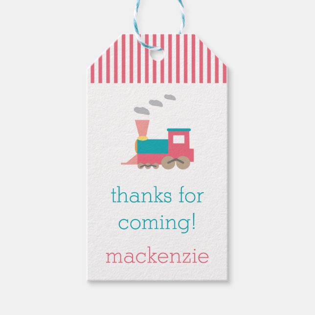 Étiquettes-cadeau Balise cadeau d'anniversaire de train rose (Devant)