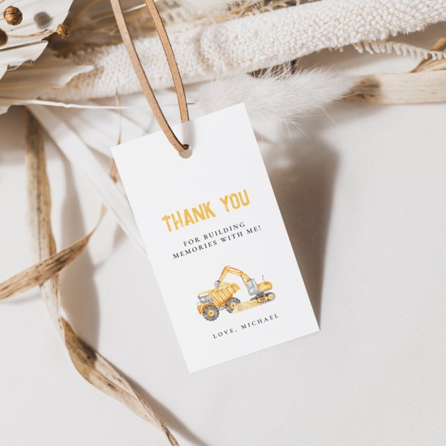 Étiquettes-cadeau Balise cadeau d'anniversaire des camions de constr (Créateur téléchargé)