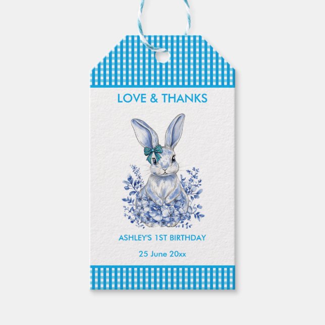 Étiquettes-cadeau Balise cadeau de 1er anniversaire de fête de fleur (Devant)