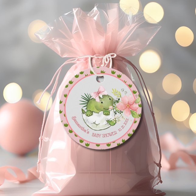 Étiquettes Cadeau Balise cadeau de Baby shower de dinosaure rose mig (Cute Pink Dinosaur Baby Shower Gift Tag)