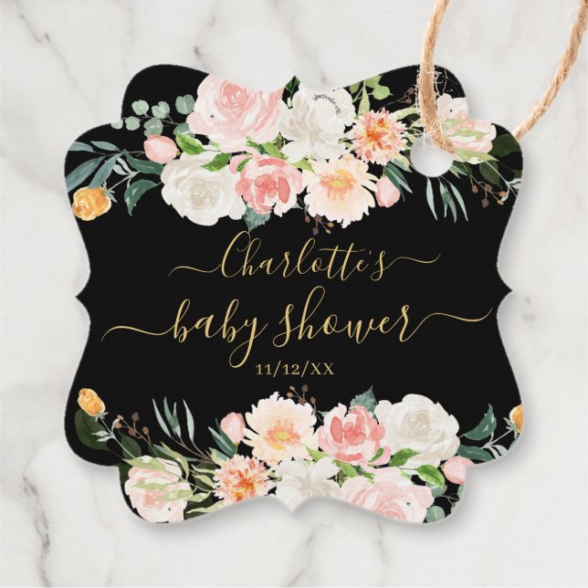 Étiquettes Cadeau Balise Cadeau de Baby shower Favoriser Roses et pi (Dos)