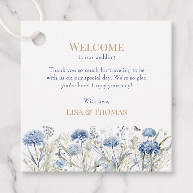 Étiquettes Cadeau Balise cadeau de bienvenue Fleur sauvage bleue fra (Devant)