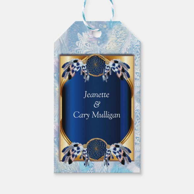 Étiquettes-cadeau Balise cadeau de Catcher de rêve bleu exotique (Devant)