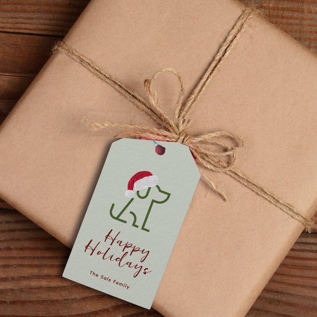 Étiquettes-cadeau Balise cadeau de Chien Vert portant un chapeau de  (Make your gift giving special. Add this custom gift tag to your Holiday Packages and gifts. )