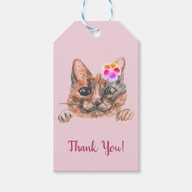 Étiquettes-cadeau Balise Cadeau de dessin mignonne de chat (Devant)