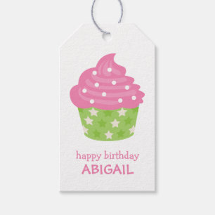 Étiquettes-cadeau Balise cadeau de gâteau rose et vert