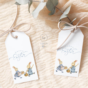Étiquettes-cadeau Balise cadeau de lapins de Pâques heureux avec pan