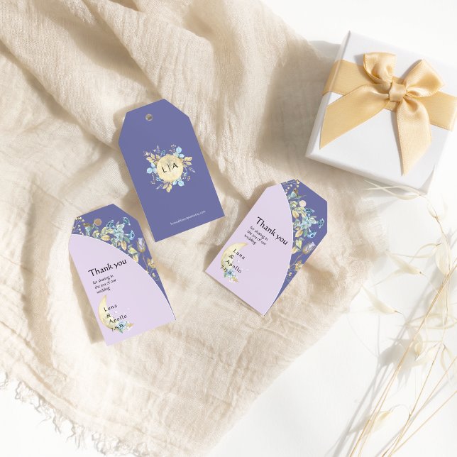 Étiquettes-cadeau Balise cadeau de Mariage violet de lune Whimsical (Créateur téléchargé)
