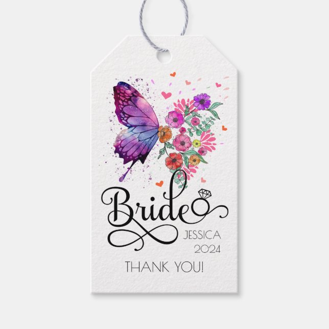 Étiquettes-cadeau Balise Cadeau de mariée boho Floral Butterfly Favo (Devant)