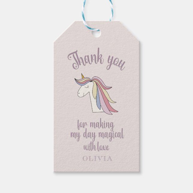 Étiquettes-cadeau Balise cadeau de Merci de licorne magique (Devant)