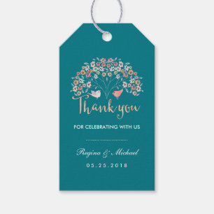 Étiquettes-cadeau Balise cadeau de Merci de script Floral turquoise