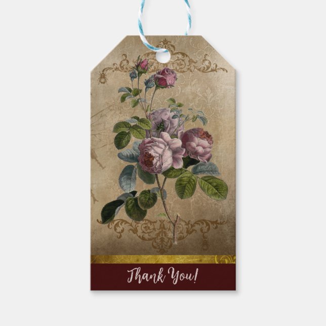 Étiquettes-cadeau Balise cadeau de Merci Ephemera Roses rouges victo (Devant)