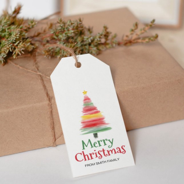 Étiquettes-cadeau Balise cadeau de Noël Aquarelle Pine Arbres (Créateur téléchargé)