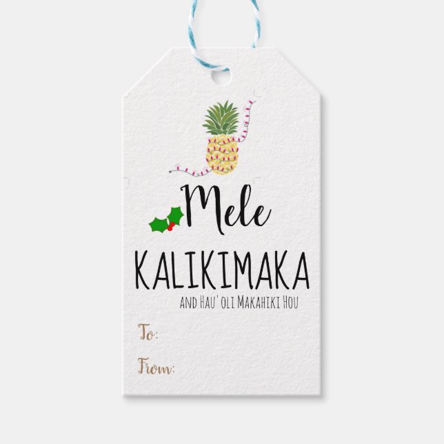 Étiquettes-cadeau Balise cadeau de Noël d'ananas Mele Kalikimaka (Devant)