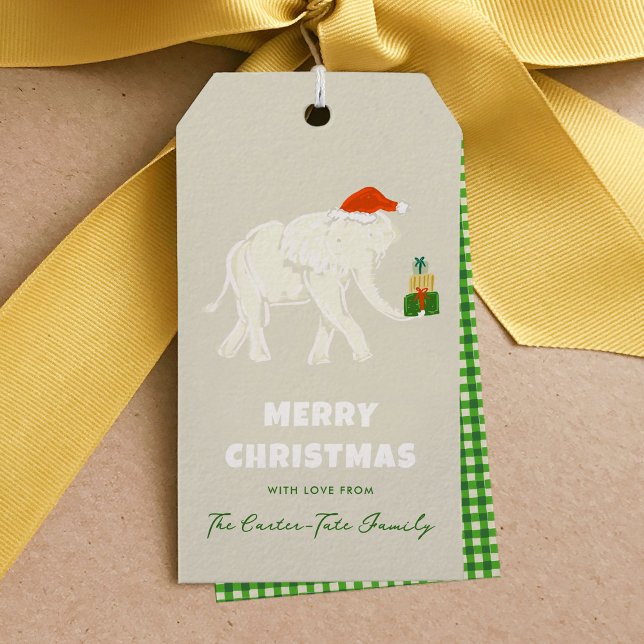 Étiquettes-cadeau Balise cadeau de Noël Festin Blanc Eléphant Joyeux (Festive White Elephant Merry Christmas Gift Tag)