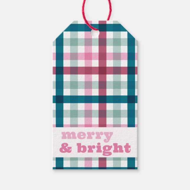 Étiquettes-cadeau Balise cadeau de Noël Joyeux et Bright Gingham (Devant)