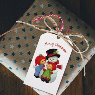 Étiquettes-cadeau Balise cadeau de Noël mignonne avec Mme Snowman