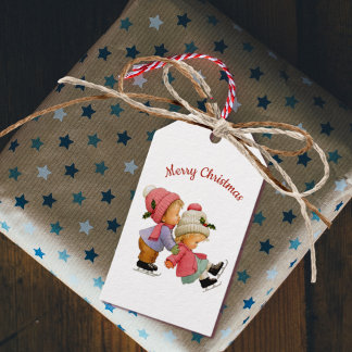 Étiquettes-cadeau Balise cadeau de Noël mignonne avec patins