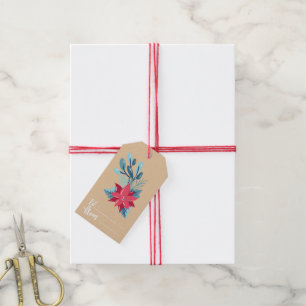 Étiquettes-cadeau Balise cadeau de Noël Poinsettia