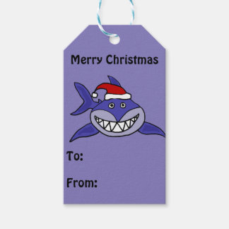 Étiquettes-cadeau Balise cadeau de Noël pour le requin drôle de Sant