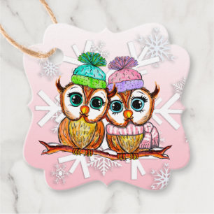 Étiquettes Cadeau Balise cadeau de Noël pour les Chouettes en Aquare