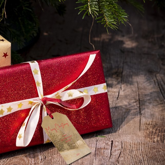 Étiquettes-cadeau Balise cadeau de Noël rétro rouge typographie (Créateur téléchargé)