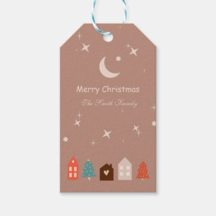 Étiquettes-cadeau Balise cadeau de Noël Simple Earth Tone Joyeux