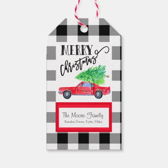 Étiquettes-cadeau Balise cadeau de Noël vintage Mustang (Devant)