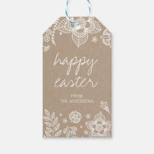 Étiquettes-cadeau Balise cadeau de Pâques Rustique Kraft Floral