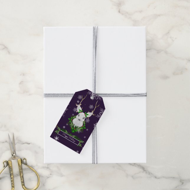 Étiquettes-cadeau Balise Cadeau de renne pourpre (Avec de la ficelle)