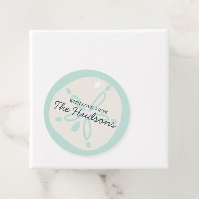 Étiquettes Cadeau Balise cadeau de sandollar de plage (En situation)