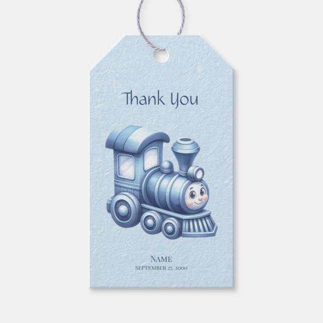 Étiquettes-cadeau Balise cadeau de train bleu (Devant)