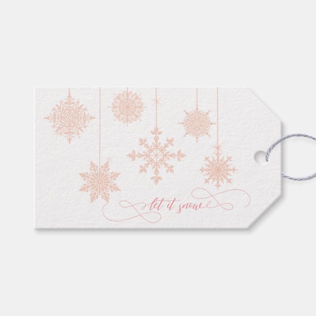 Étiquettes-cadeau Balise cadeau de vacances Fancy Pink Snowflakes (Devant (Horizontal))
