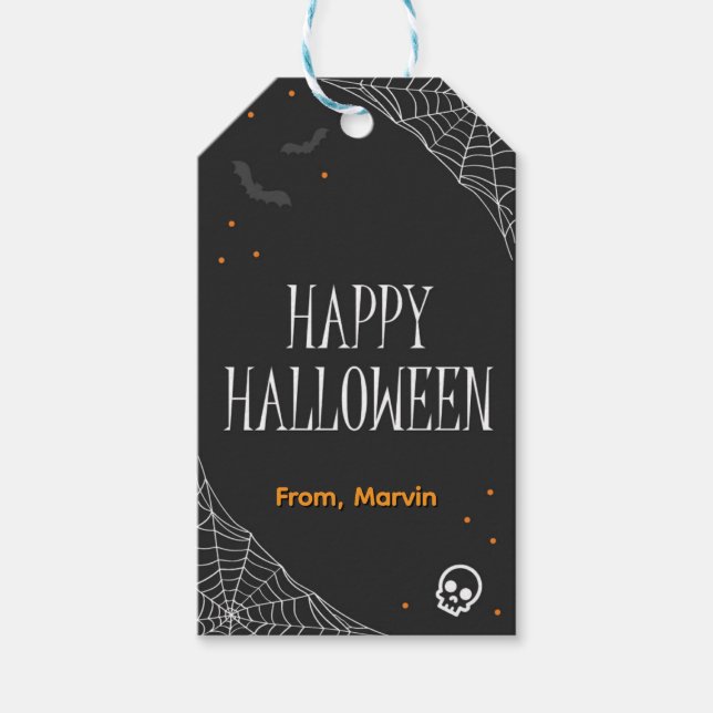 Étiquettes-cadeau Balise cadeau d'Halloween Web noir (Devant)