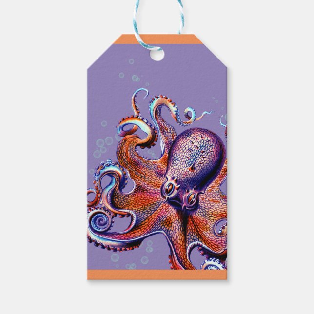Étiquettes-cadeau Balise cadeau d'octopus orange (Devant)