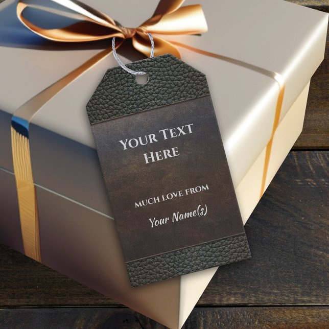 Étiquettes-cadeau Balise cadeau Faux Leather Grunge Brown Blue Grey (Créateur téléchargé)
