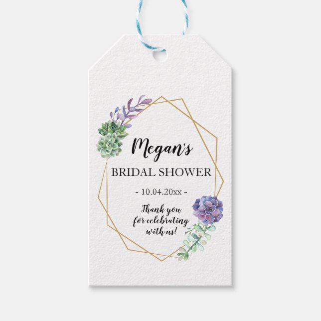 Étiquettes-cadeau Balise cadeau Favor géométrique et succulents (Devant)
