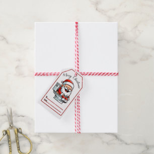 Étiquettes-cadeau Balise cadeau Festive Père Noël sur Toilet