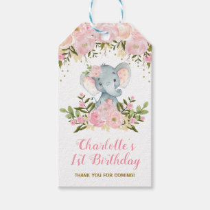 Étiquettes-cadeau Balise Cadeau Fleur Rose Eléphant Anniversaire Fêt