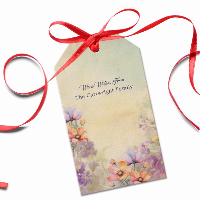 Étiquettes-cadeau Balise cadeau floral | Elégant aquarelle Art (Créateur téléchargé)