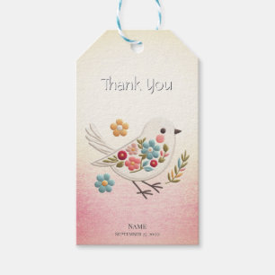 Étiquettes-cadeau Balise Cadeau Floral Petit Oiseau Blanc