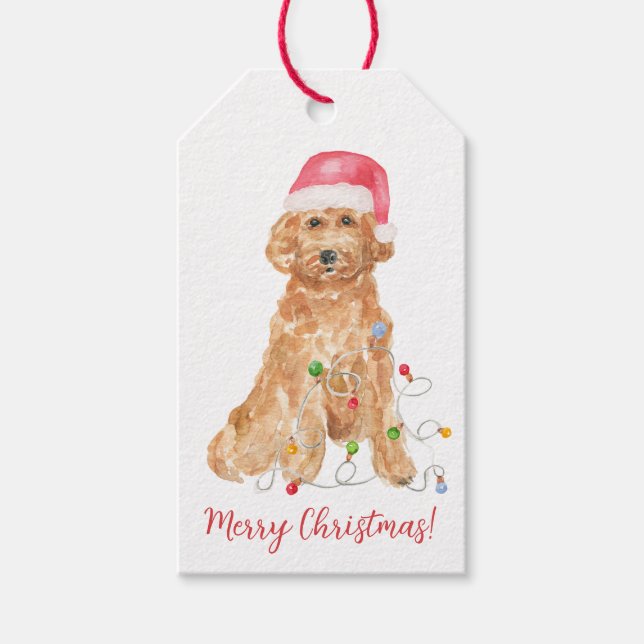 Étiquettes-cadeau Balise cadeau Goldendoodle Père Noël, chien de Noë (Devant)