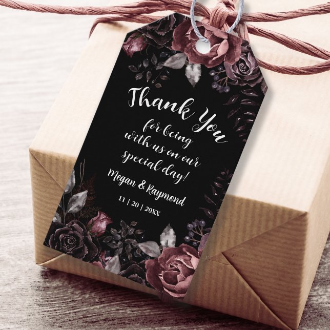 Étiquettes-cadeau Balise cadeau gothique Black Dark Florals Wedding  (Créateur téléchargé)