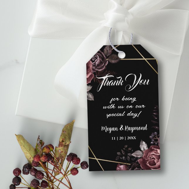 Étiquettes-cadeau Balise cadeau gothique Noir foncé Floral Mariage F (Créateur téléchargé)