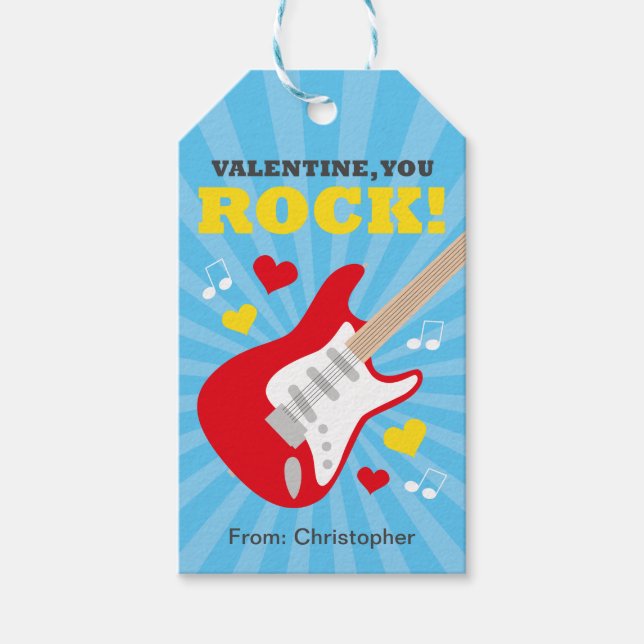 Étiquettes-cadeau Balise cadeau Guitare Valentine pour enfants (Devant)