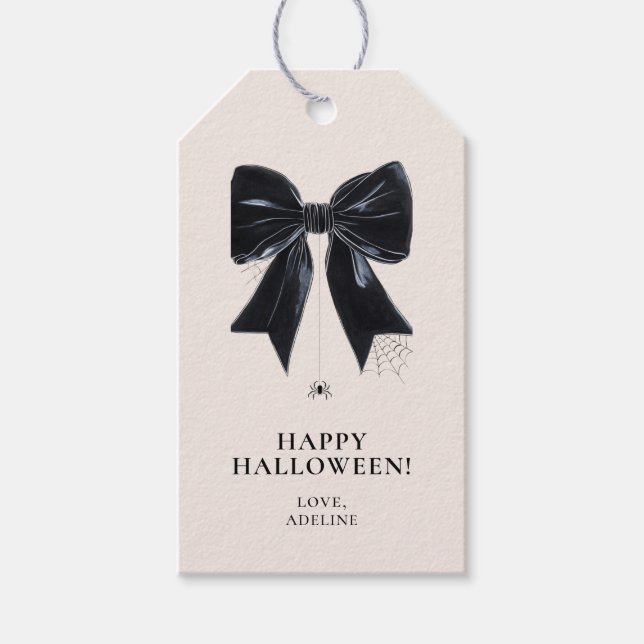Étiquettes-cadeau Balise cadeau Halloween Black Bow avec Spider Happ (Devant)