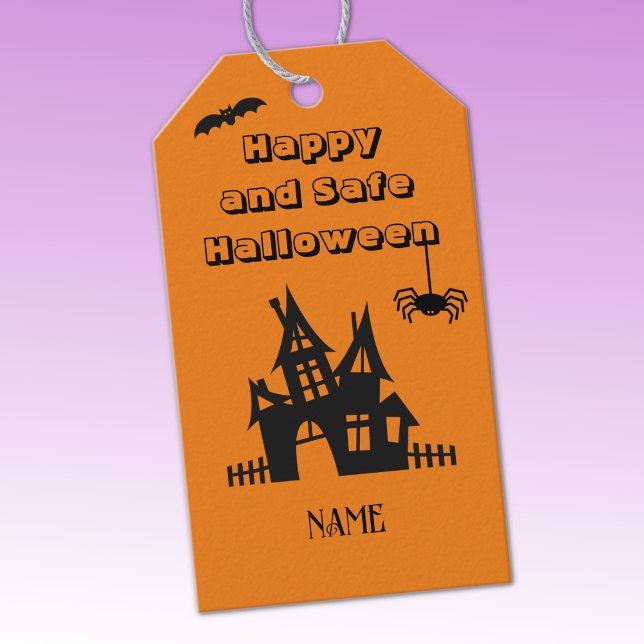 Étiquettes-cadeau Balise cadeau Halloween et Maison hantée orange et (Créateur téléchargé)